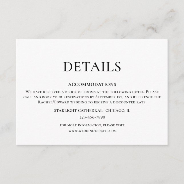 Simple Black & White Wedding Details Enclosure Card (Front)