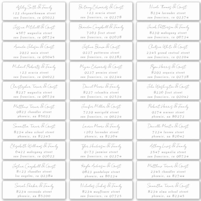 Simple Black & White Wedding Guest Names Address (Front)