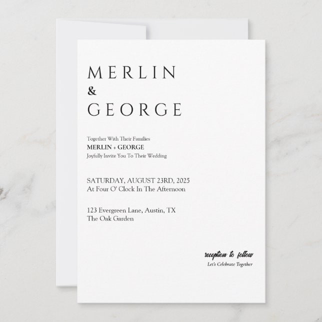 Simple Black & White Wedding Invitation (Front)