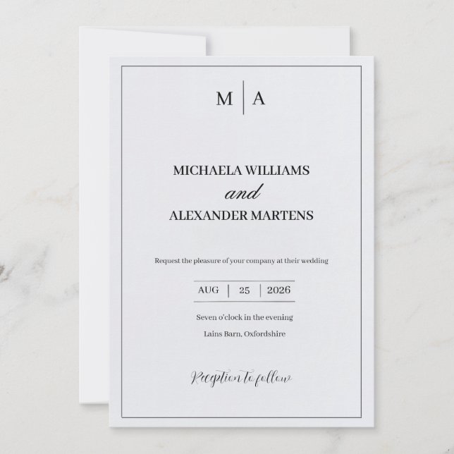   Simple Black & White wedding Invitation card (Front)