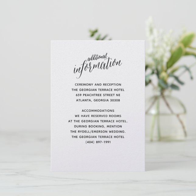 Simple Black White Wedding Invitation Insert (Standing Front)