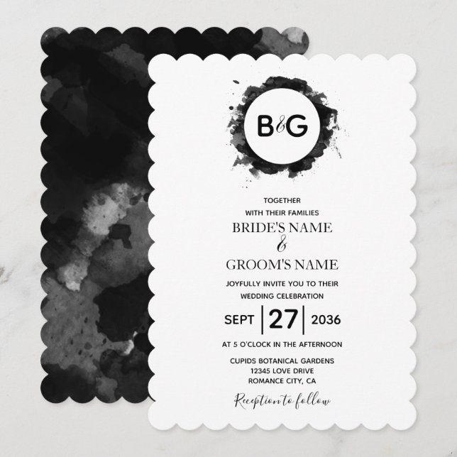 Simple Black White Wedding Invitations (Front/Back)