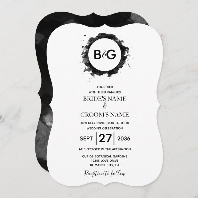 Simple Black White Wedding Invitations (Front/Back)