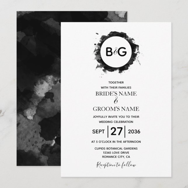 Simple Black White Wedding Invitations (Front/Back)