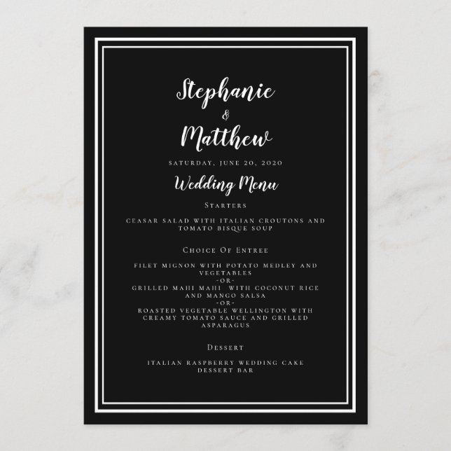 Simple Black & White Wedding Menu Classic Framed (Front)