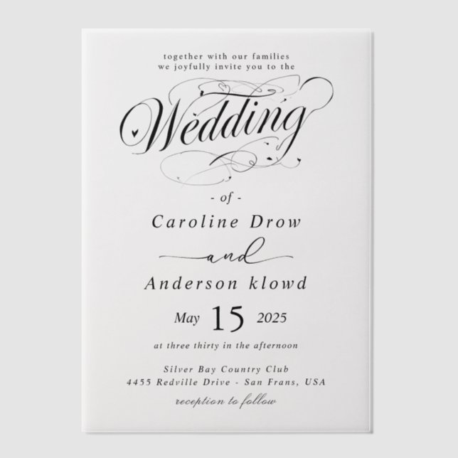 Simple Black & White wedding  Overlay Vellum Invitations (Front)
