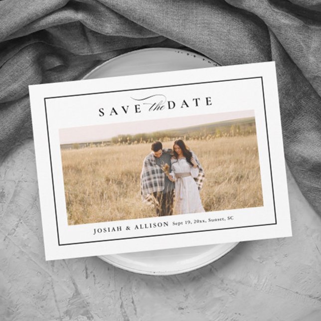 Simple Black & White Wedding Photo Save the Date (Elegant black and white photo wedding save the date magnetic card.)