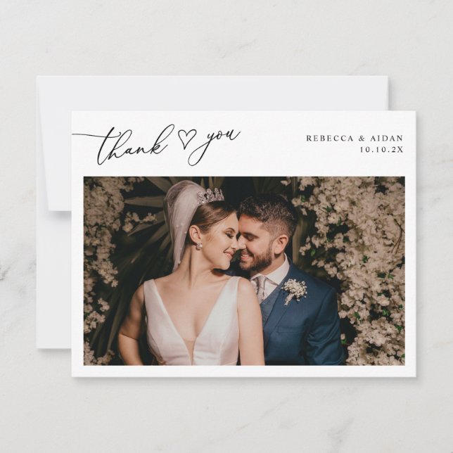 Simple Black & White Wedding Photo Thank You Card (Front)
