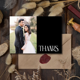 Simple Black White Wedding Photo Thank You Card
