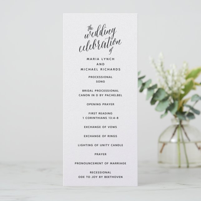 Simple Black White Wedding Program  Invitation (Standing Front)