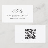 Simple Black & White Wedding  QR Code Details Card