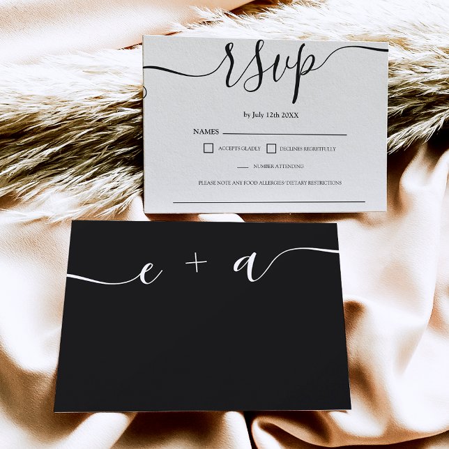 Simple black white wedding rsvp monogram card (Creator Uploaded)