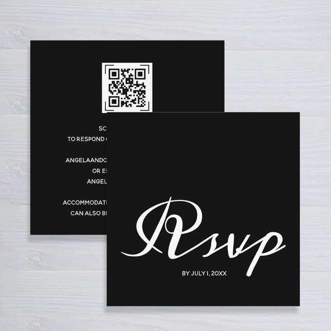 Simple Black White Wedding RSVP QR Code Enclosure Card (Creator Uploaded)