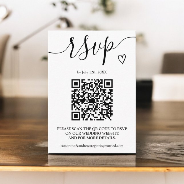Simple black white wedding rsvp Qr code photo Enclosure Card (Simple black white wedding rsvp Qr code photo Enclosure Card)