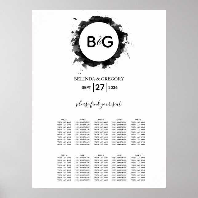 Simple Black White Wedding Seating Chart (Front)