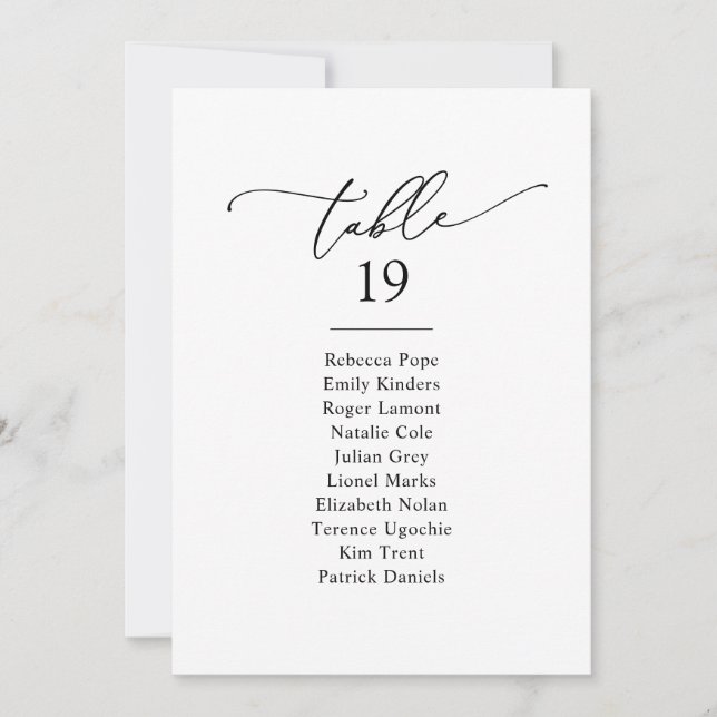 Simple Black & White Wedding Seating Chart Cards (Front)