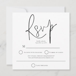 Simple Black White Wedding Square RSVP Card