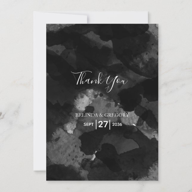 Simple Black White Wedding Thank You Card (Back)
