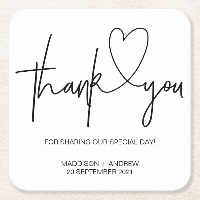 Simple Black & White Wedding Thank You Coasters (Front)