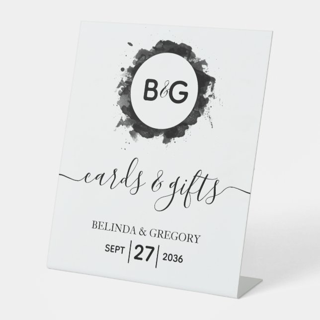 Simple Black White Wedding Welcome Cards & Gifts Pedestal Sign (Front)