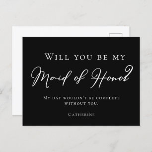 Simple Black White Will You Be My Maid of Honour Postcard