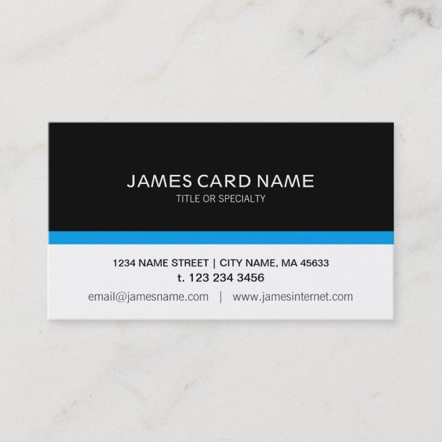 Simple Black / White with a Blue Line Business Card (Front)