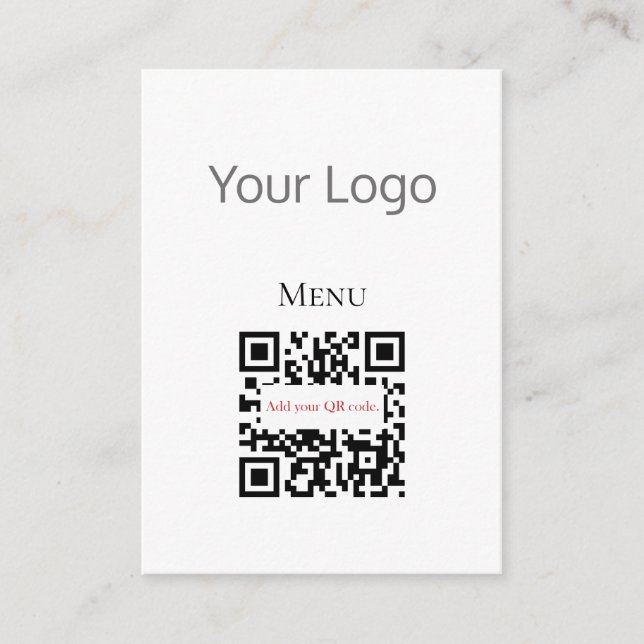 Simple Black White Your Logo QR Code Menu Cards (Front)