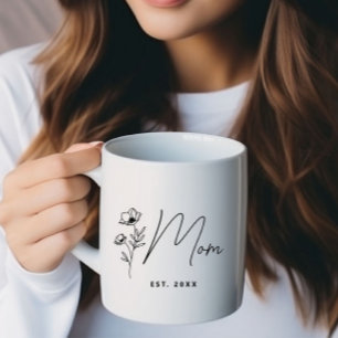 Simple Black Wildflower Floral Personalised Mum Coffee Mug