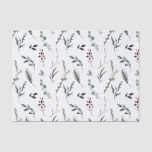 Simple Black Winter Botanical Watercolor Christmas Tissue Paper