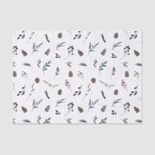 Simple Black Winter Pinecone Watercolor Christmas Tissue Paper