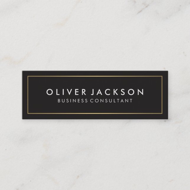 Simple Black with Gold Border Mini Business Card (Front)