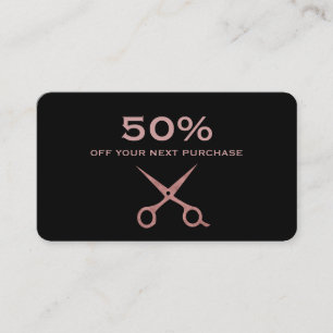 Simple Black With Rose Gold Scissors Discount Card