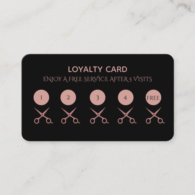 Simple Black With Rose Gold Scissors Loyalty Card (Front)