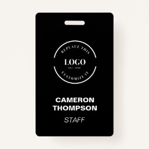Simple Black with white logo business staff custom ID Badge