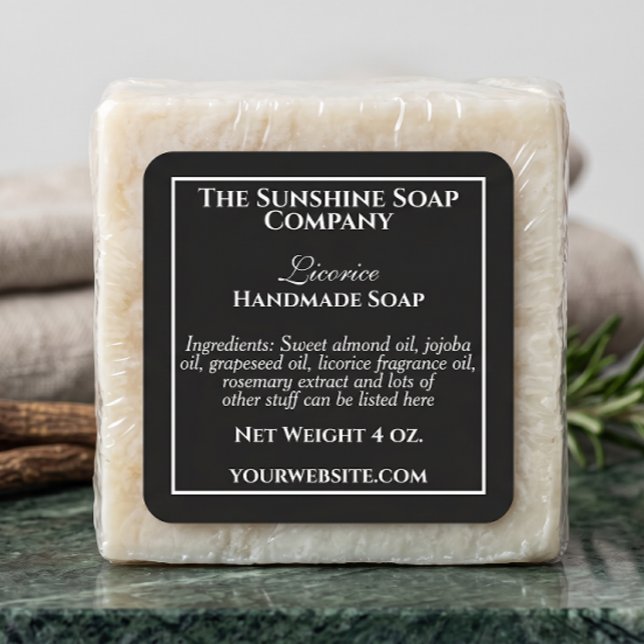 Simple black with white text soap cosmetics label (Creator Uploaded)