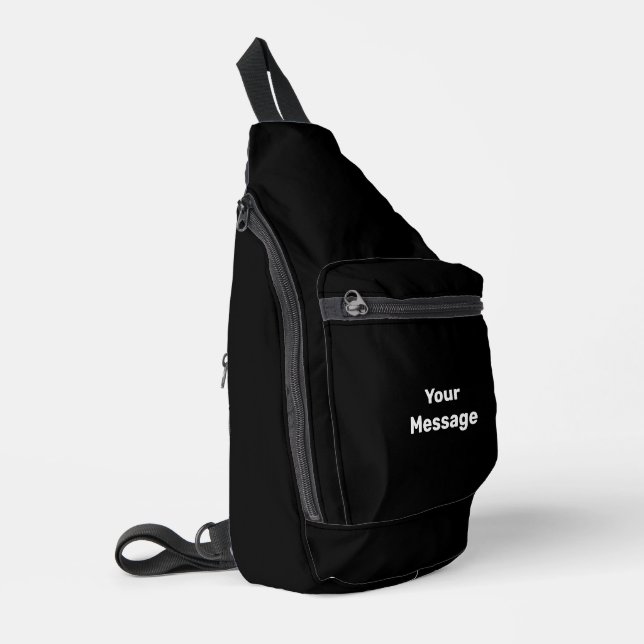 Simple Black with White Your Message Template Sling Bag (Left Corner)