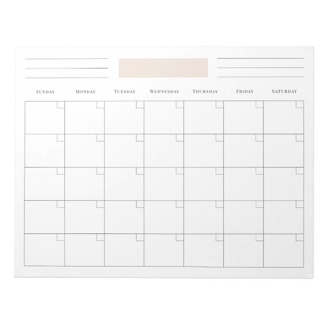 Simple Blank Monthly Calendar Planner Notepad (Front)