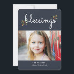 Simple Blessings Christmas Photo Card | Blue<br><div class="desc">A sweet wish for blessings from your family to theirs is the message with this simple and modern design for a Holiday greeting. Hand lettered cursive font is charmingly casual and contemporary and accented with small springs of holly berries. On the back is room for your personal message/greeting or easily...</div>