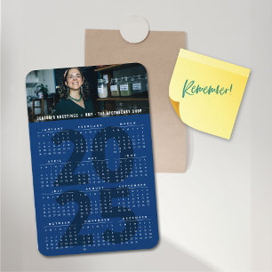 Simple Blue 2025 Calendar Minimalist Holiday Photo Magnet
