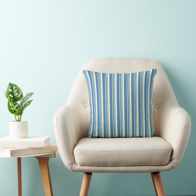Simple Blue and Cream Vertical Striped Pattern Cushion (Chair)
