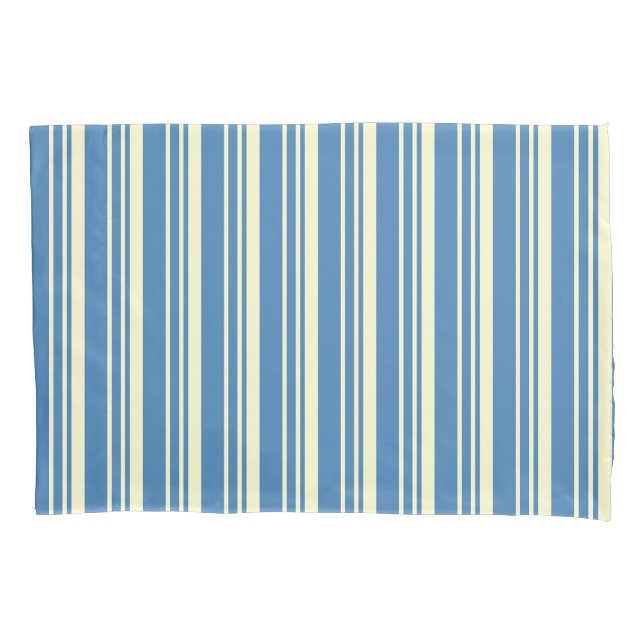 Simple Blue and Cream Vertical Striped Pattern Pillowcase (Front)