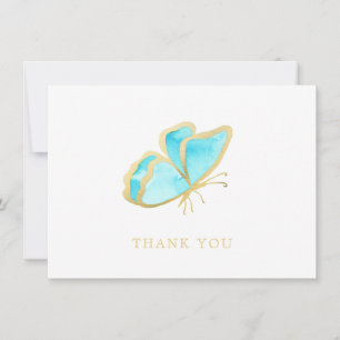 Simple Blue and Gold Butterfly Elegant Thank You Card