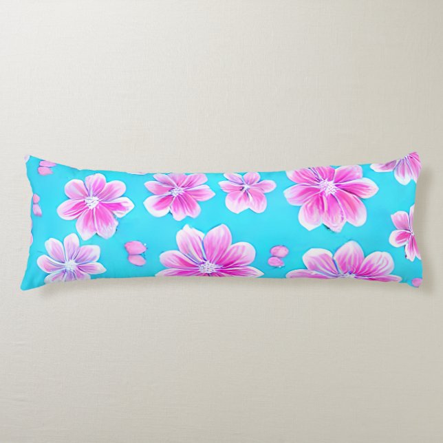 Simple Blue and Pink Flower Pattern  Body Cushion (Front)