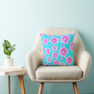 Simple Blue and Pink Flower Pattern Cushion