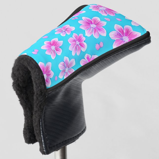 Simple Blue and Pink Flower Pattern  Golf Head Cover (3/4 Front)