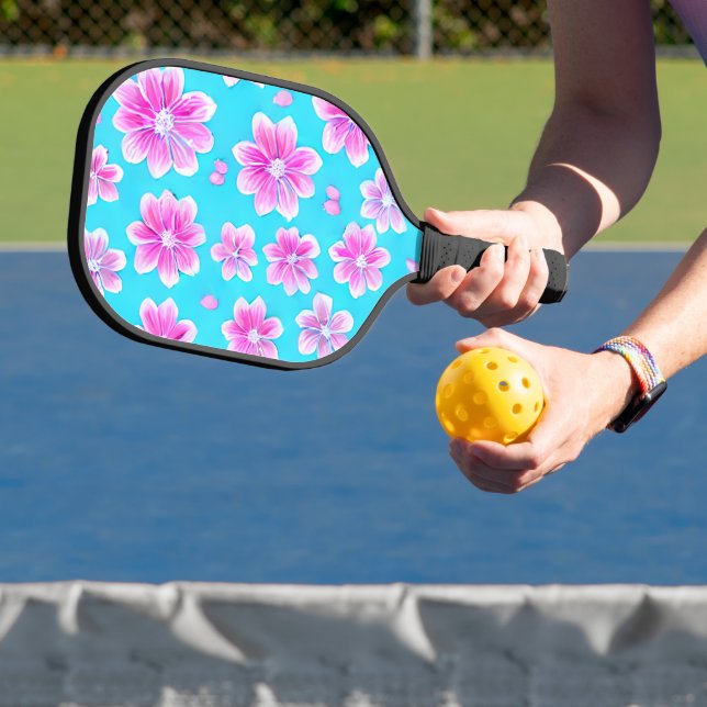 Simple Blue and Pink Flower Pattern  Pickleball Paddle (Insitu)