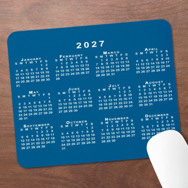 Simple Blue and White 2027 Calendar Mouse Mat (Simple Blue and White 2027 Calendar Mouse Pad in situ)