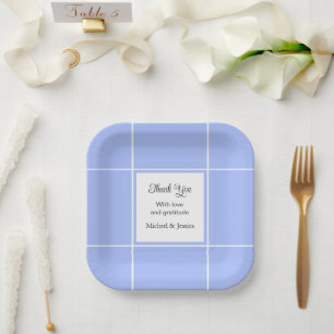 Simple Blue and White Bridal Wedding Thank You Paper Plate