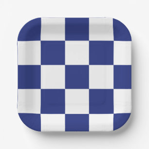 Simple Blue and White Chequered Pattern Paper Plate