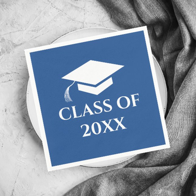 Simple Blue and White Class of Graduation Year Napkin (Simple Blue Graduation Class Graduation Party Napkins.)